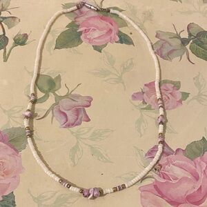 Elegant White and Pink Beaded Shell Necklace